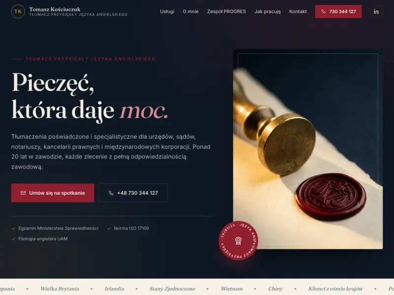 Strona tłumacza przysięgłego Tomasza Kościuczuka